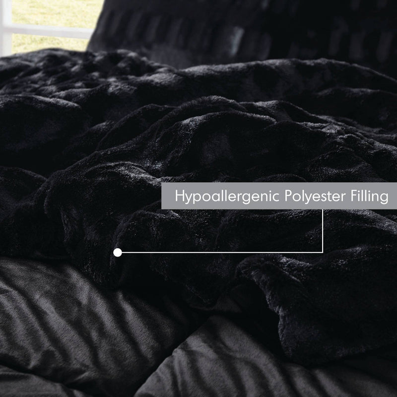 3 PCS King/Cal King Solid Faux Fur Comforter Mini Set Black