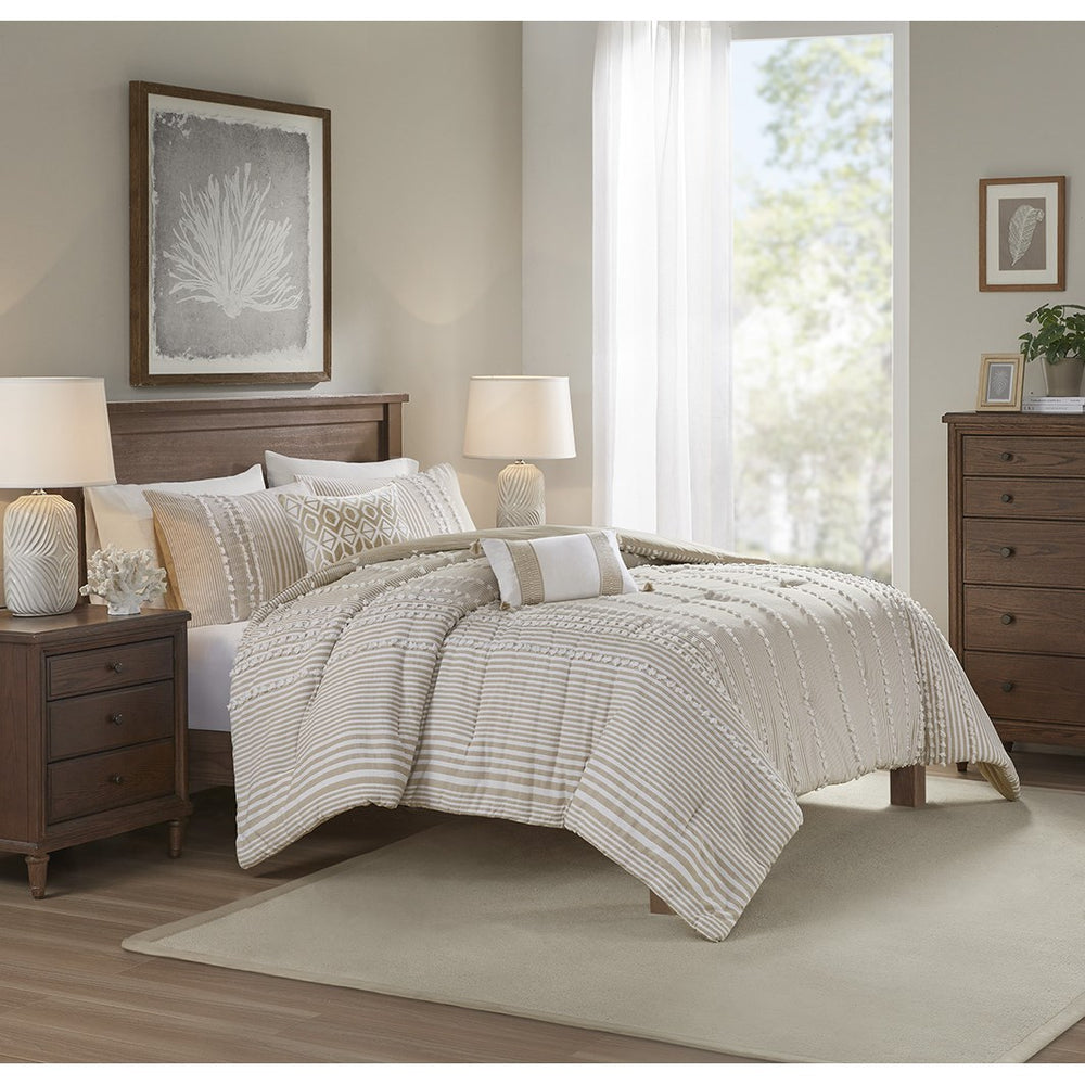 Full/Queen 3 Piece Cotton Yarn Dyed Comforter Set Media 1