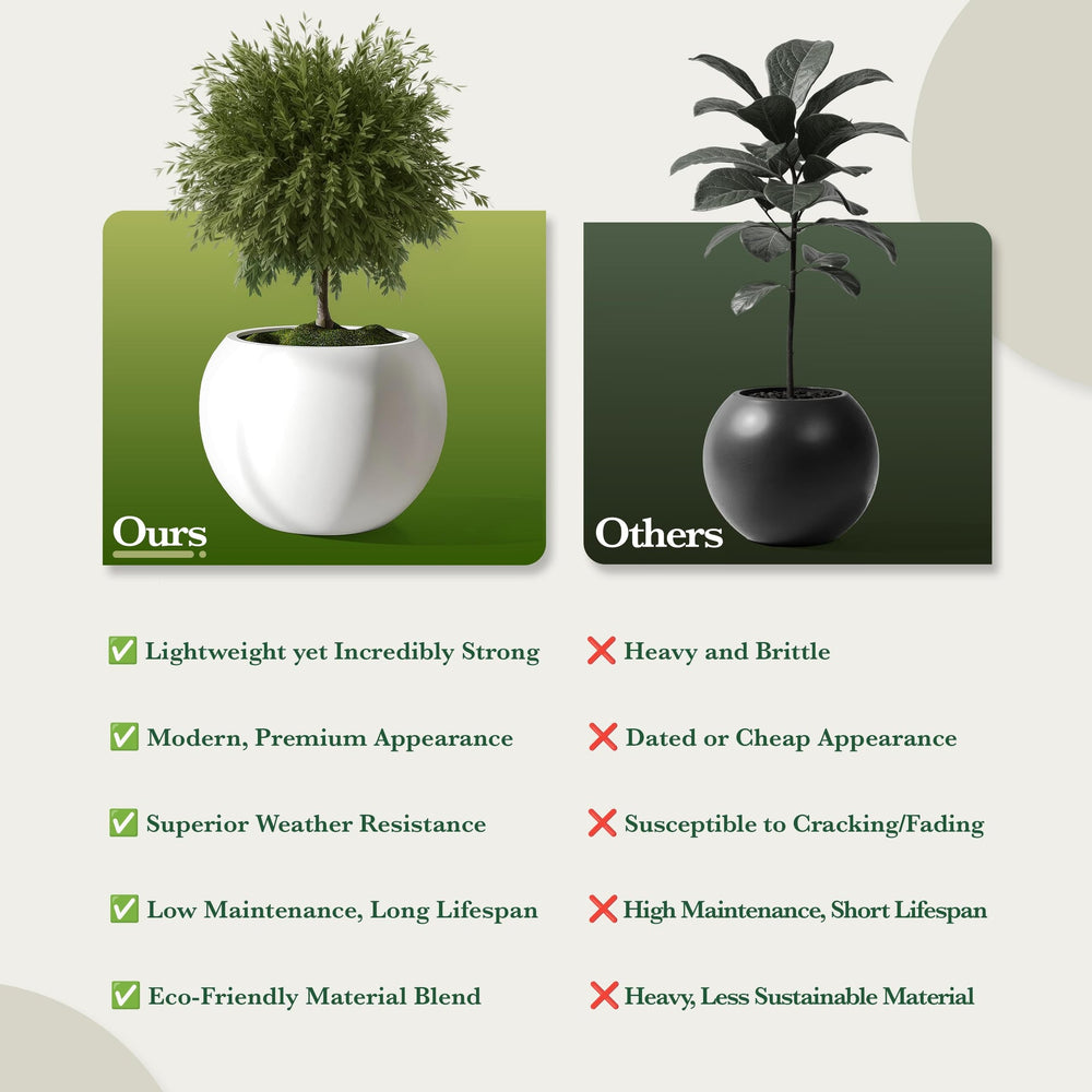 DTY Fiberstone Globe Planter Indoor Outdoor — Lightweight Sphere Ball Pot for Olive Tree, Monstera & Palm | Fiberglass Stone | UV Resistant, Drainage Hole | 2 Coco Mats | Black | 12.6