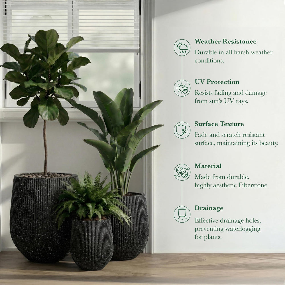 DTY Signature Mount Wilson Modern Indoor Outdoor Fiberstone Tapered Planter, Lightweight, Weather Resistant Garden Pot with Drainage Hole & Rubber Plug (Black, 11'' D x 12'' H) Media 58