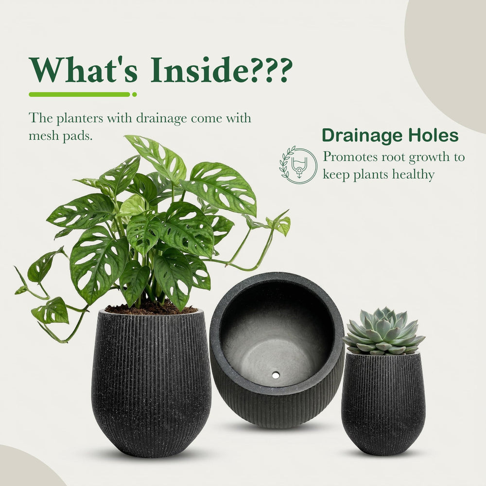 DTY Signature Mount Wilson Modern Indoor Outdoor Fiberstone Tapered Planter, Lightweight, Weather Resistant Garden Pot with Drainage Hole & Rubber Plug (Black, 11'' D x 12'' H) Media 56