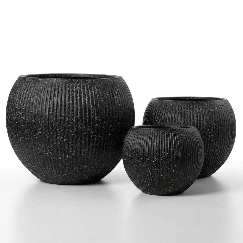DTY Fiberstone Globe Planter Indoor Outdoor — Lightweight Sphere Ball Pot for Olive Tree, Monstera & Palm | Fiberglass Stone | UV Resistant, Drainage Hole | 2 Coco Mats | Black | 12.6" D × 10" H