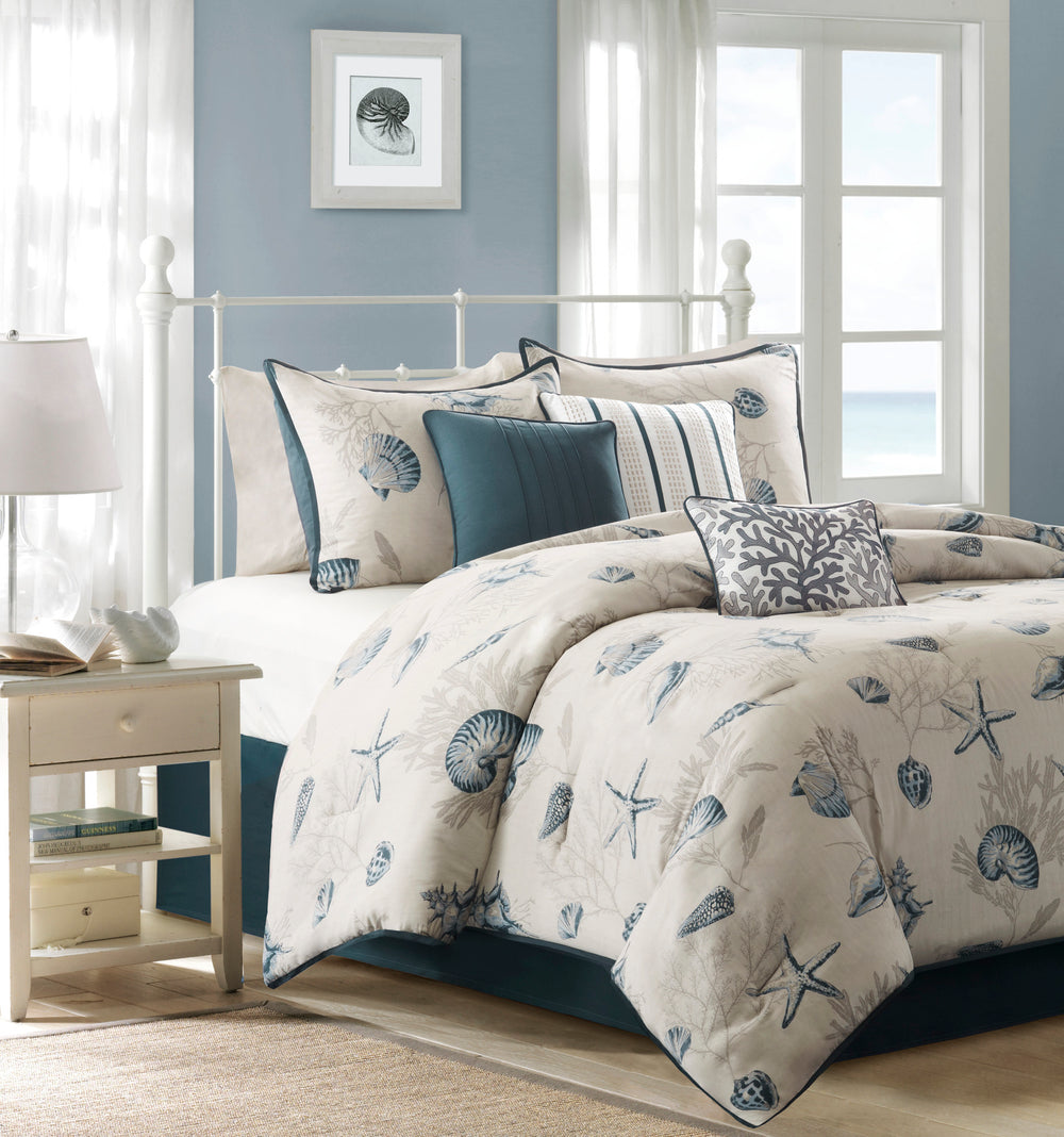 7 Piece Cotton Sateen Comforter Set Blue Queen Media 1