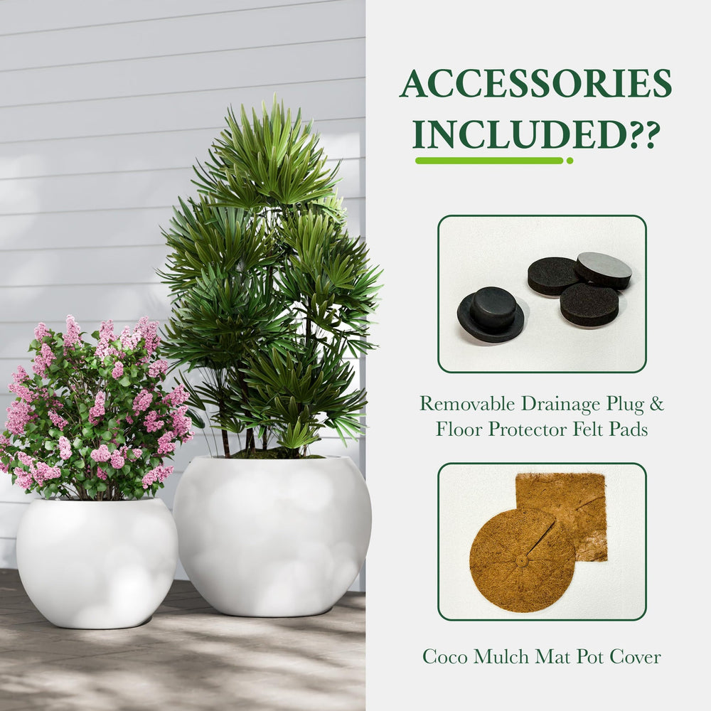 DTY Fiberstone Globe Planter Indoor Outdoor — Lightweight Sphere Ball Pot for Olive Tree, Monstera & Palm | Fiberglass Stone | UV Resistant, Drainage Hole | 2 Coco Mats | Black | 12.6