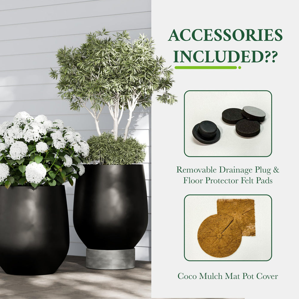 DTY Signature Mount Wilson Modern Indoor Outdoor Fiberstone Tapered Planter, Lightweight, Weather Resistant Garden Pot with Drainage Hole & Rubber Plug (Black, 11'' D x 12'' H) Media 33