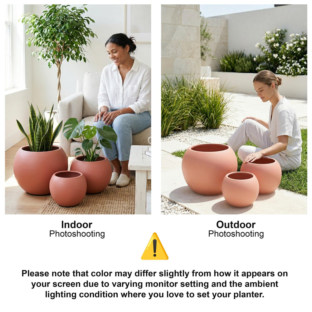 DTY Fiberstone Globe Planter Indoor Outdoor — Lightweight Sphere Ball Pot for Olive Tree, Monstera & Palm | Fiberglass Stone | UV Resistant, Drainage Hole | 2 Coco Mats | Black | 12.6