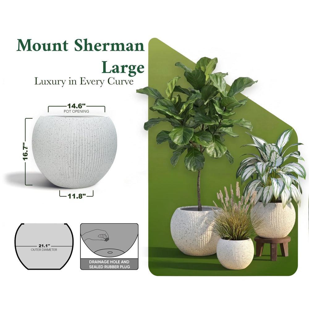 DTY Fiberstone Globe Planter Indoor Outdoor — Lightweight Sphere Ball Pot for Olive Tree, Monstera & Palm | Fiberglass Stone | UV Resistant, Drainage Hole | 2 Coco Mats | Black | 12.6