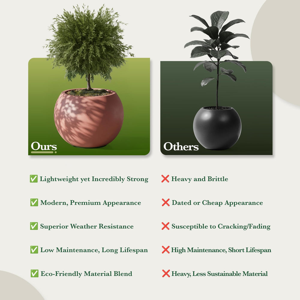 DTY Fiberstone Globe Planter Indoor Outdoor — Lightweight Sphere Ball Pot for Olive Tree, Monstera & Palm | Fiberglass Stone | UV Resistant, Drainage Hole | 2 Coco Mats | Black | 12.6