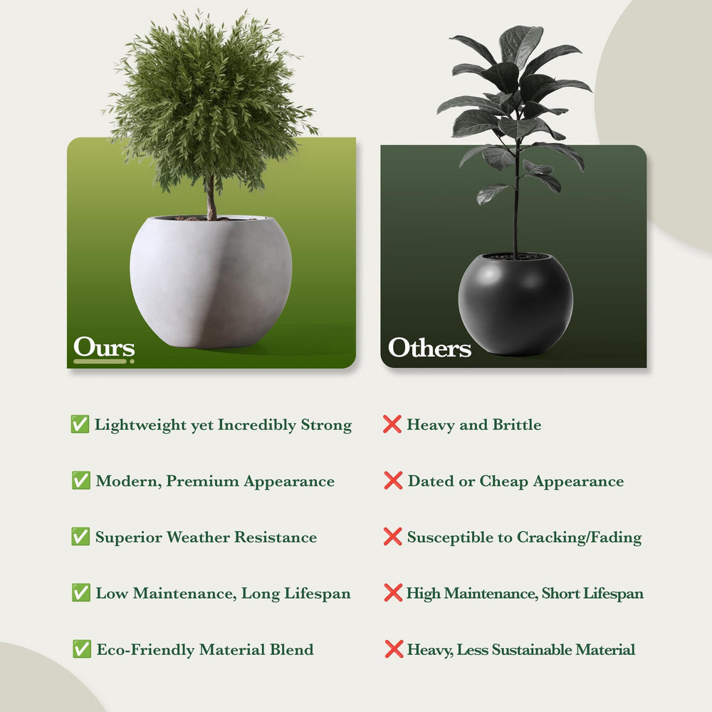 DTY Fiberstone Globe Planter Indoor Outdoor — Lightweight Sphere Ball Pot for Olive Tree, Monstera & Palm | Fiberglass Stone | UV Resistant, Drainage Hole | 2 Coco Mats | Black | 12.6