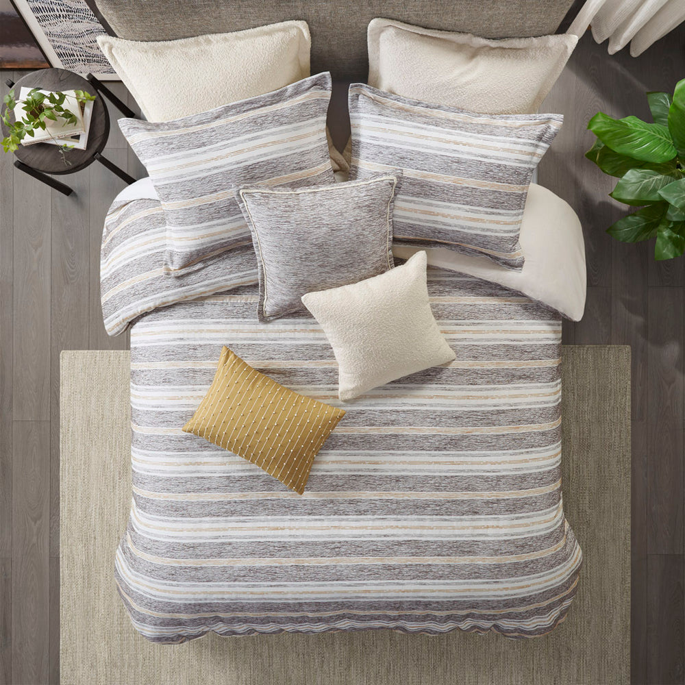 Oversized Chenille Jacquard Striped Comforter Set with Euro Shams and Throw Pillows Media 8
