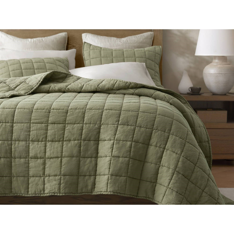 3-Piece Full/Queen Linen Garment Washed Quilt Set,Olive Green