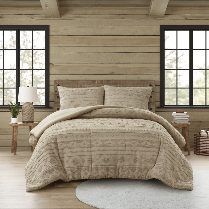 3 PCS Full/Queen Chenille Oversized Comforter Set Tan