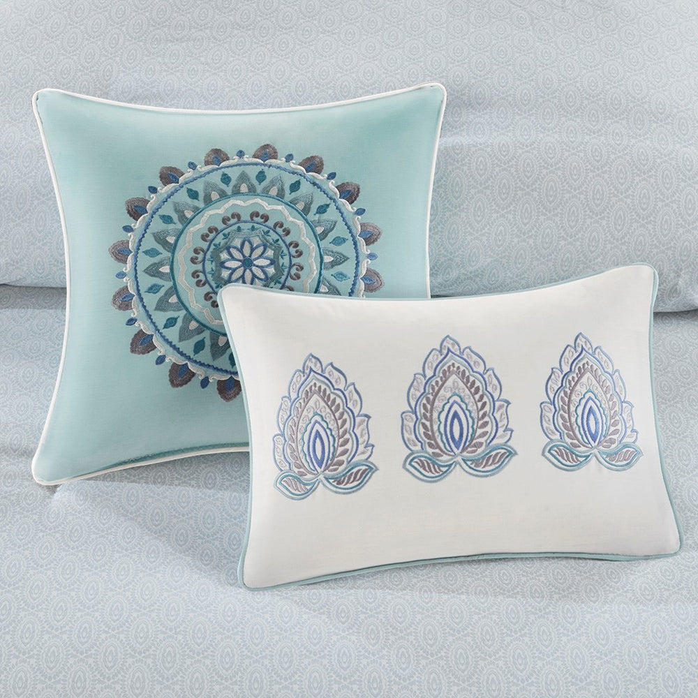 8 Piece Cotton Floral Printed Reversible Comforter Set Blue Queen Media 14