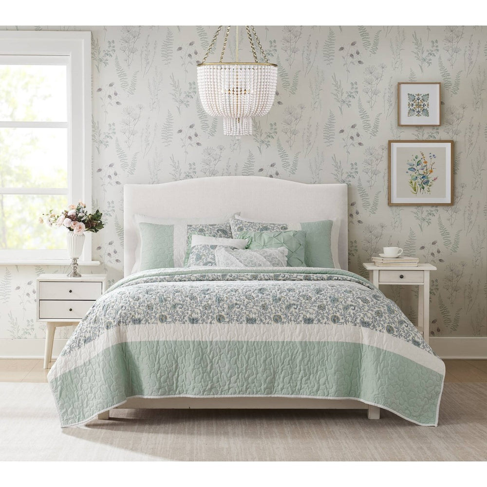 6 Piece Cotton Percale Quilt Set with Throw Pillows Aqua King/Cal King Media 7