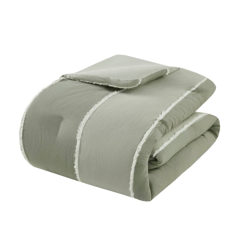 3 Piece Striped Cotton Comforter Set Sage King/Cal King Media 19