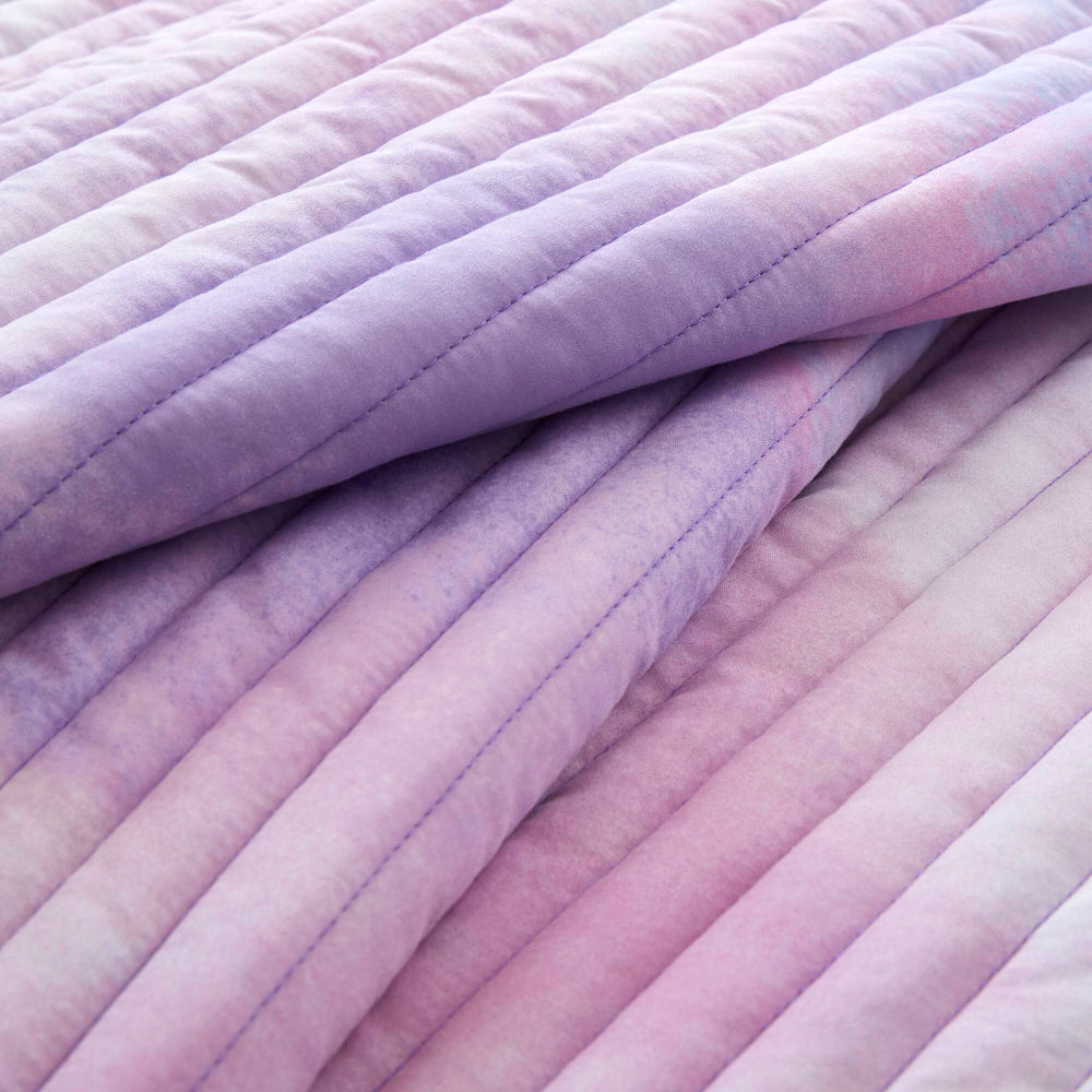 4 Pieces Full/Queen Watercolor Tie Dye Printed Quilt Set with Throw Pillow,Purple Media 14