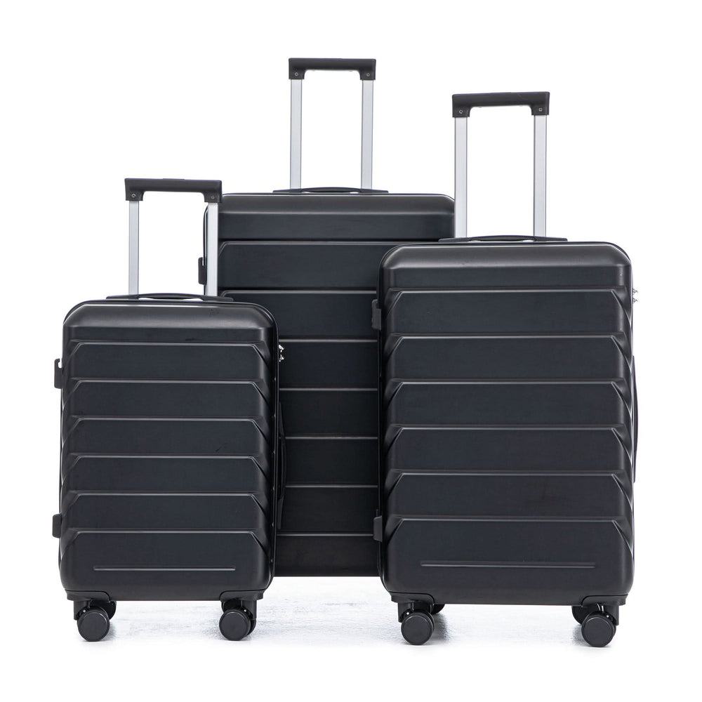 ABS Luggage Set 20 24 28 Inch Spinner Wheels Black Durable 3-Piece & Combination Lock Media 22