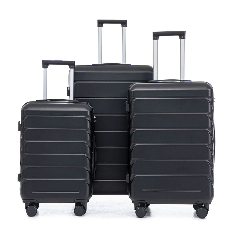 ABS Luggage Set 20 24 28 Inch Spinner Wheels Black Durable 3-Piece & Combination Lock
