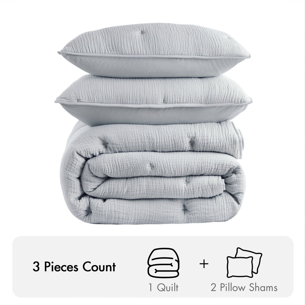 3-Piece Full/Queen Cotton  Embroidered Quilt Set,Blue Media 3