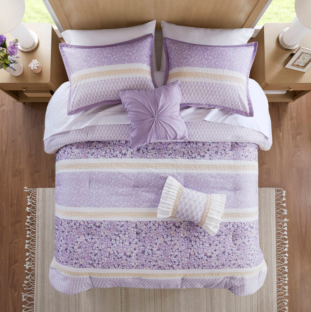 5 PCS Full/Queen Seersucker Comforter Set with Throw Pillows Media 14