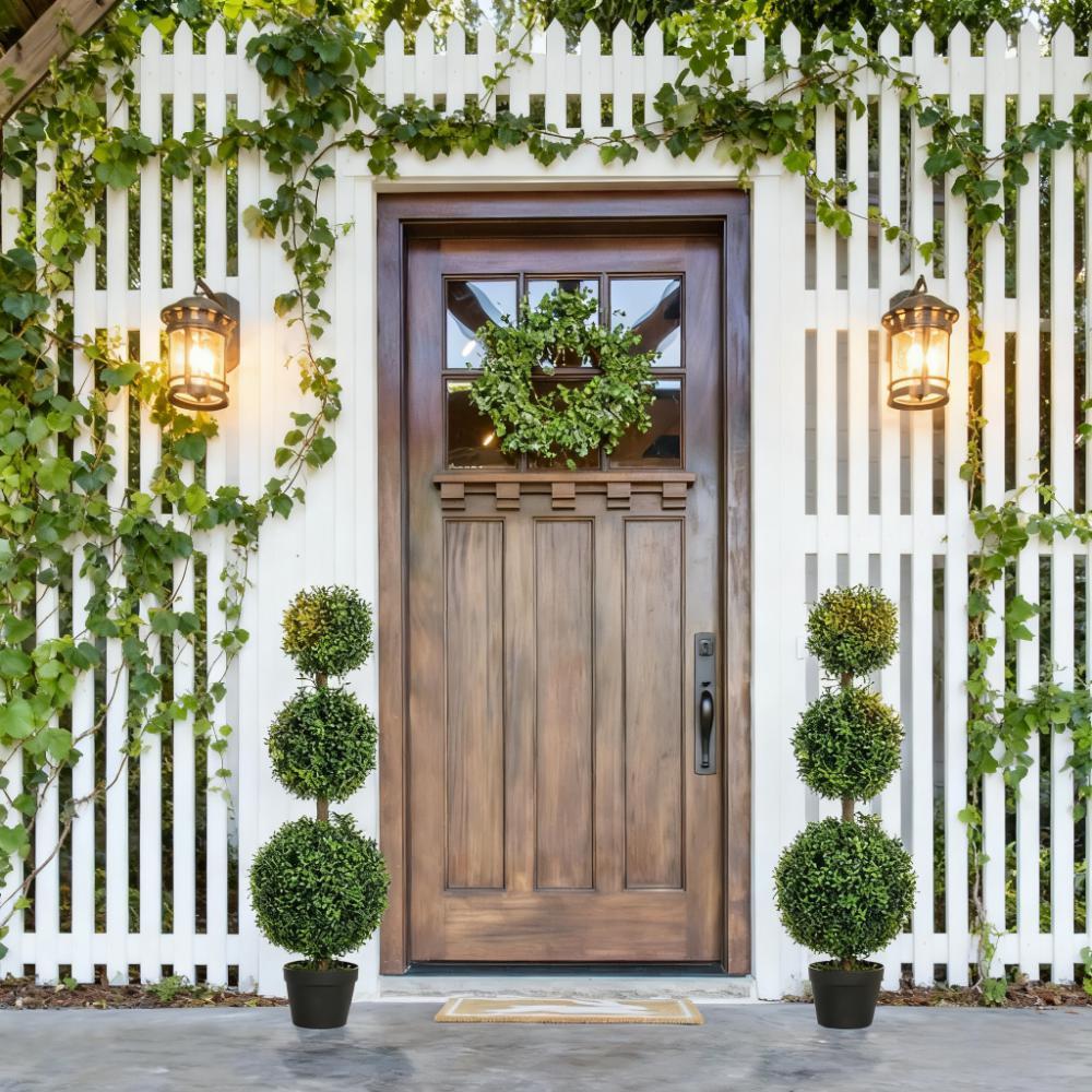 2 pcs/set. Artificial Ball Boxwood Topiary Trees, Fake Plants in Pot Media 1