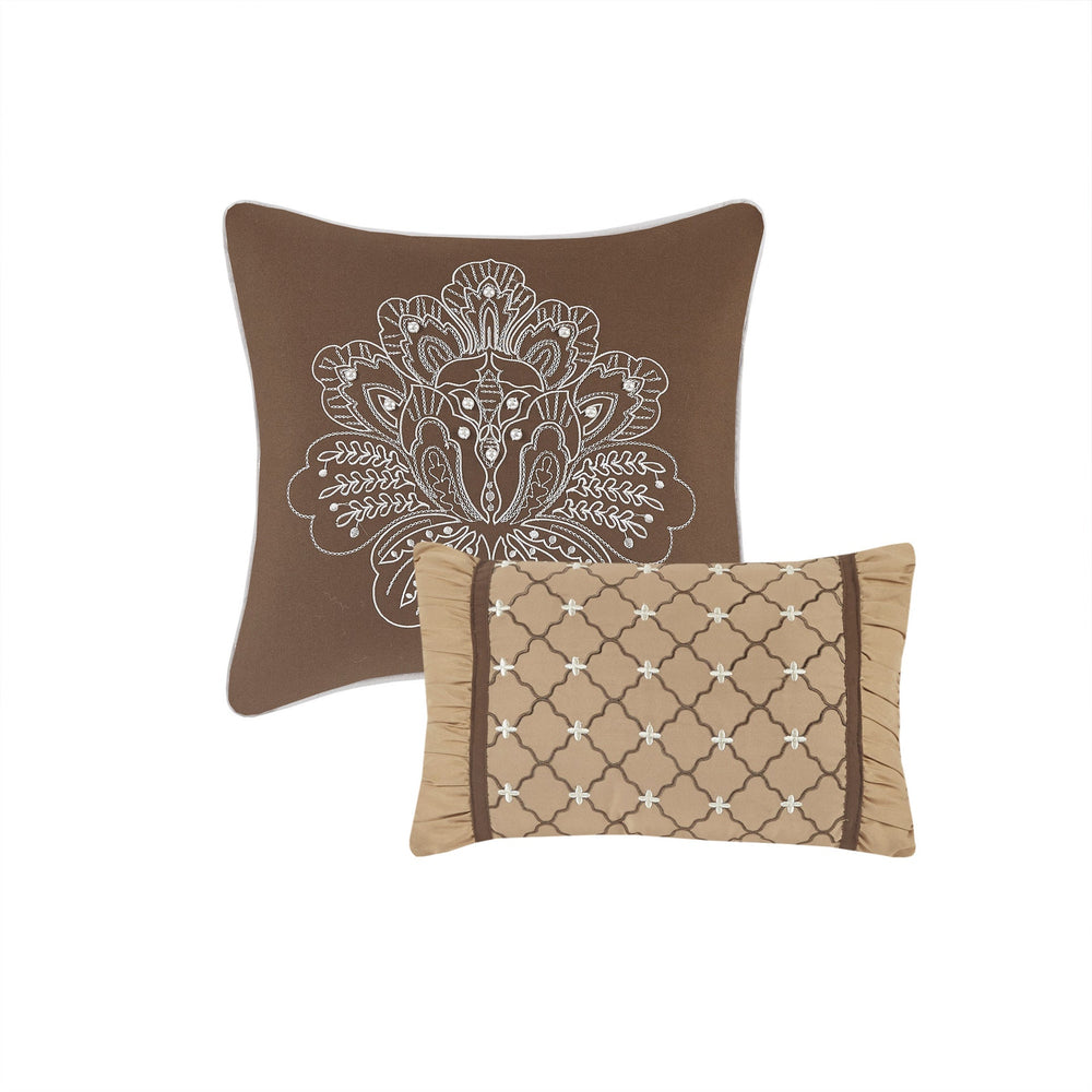 5 Piece Reversible Jacquard Bedspread Set Brown/Gold Queen Media 11