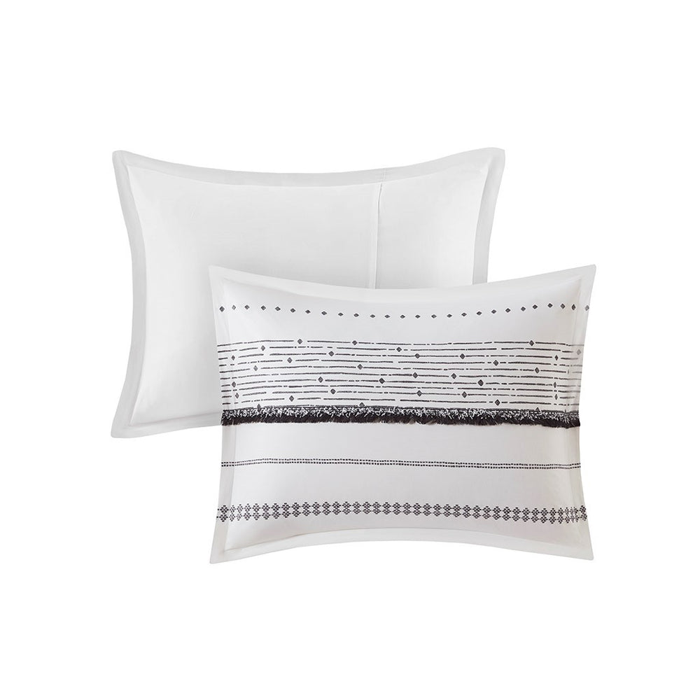 Cotton Printed Comforter Set with Trims Black/White King/Cal King Media 3