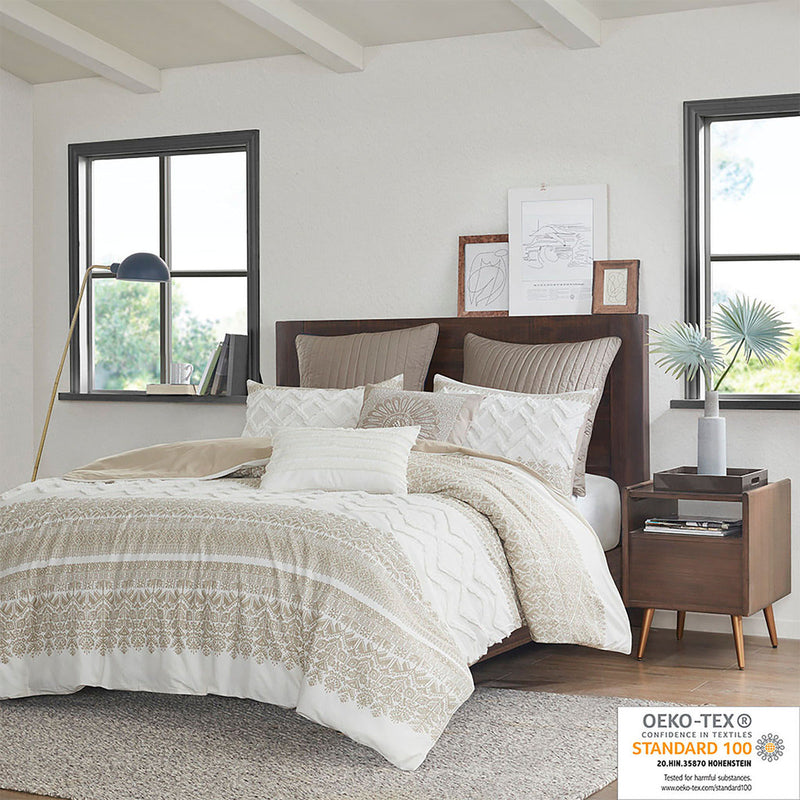 Full/Queen 3 Piece Cotton Duvet Cover Set with Chenille Tufting