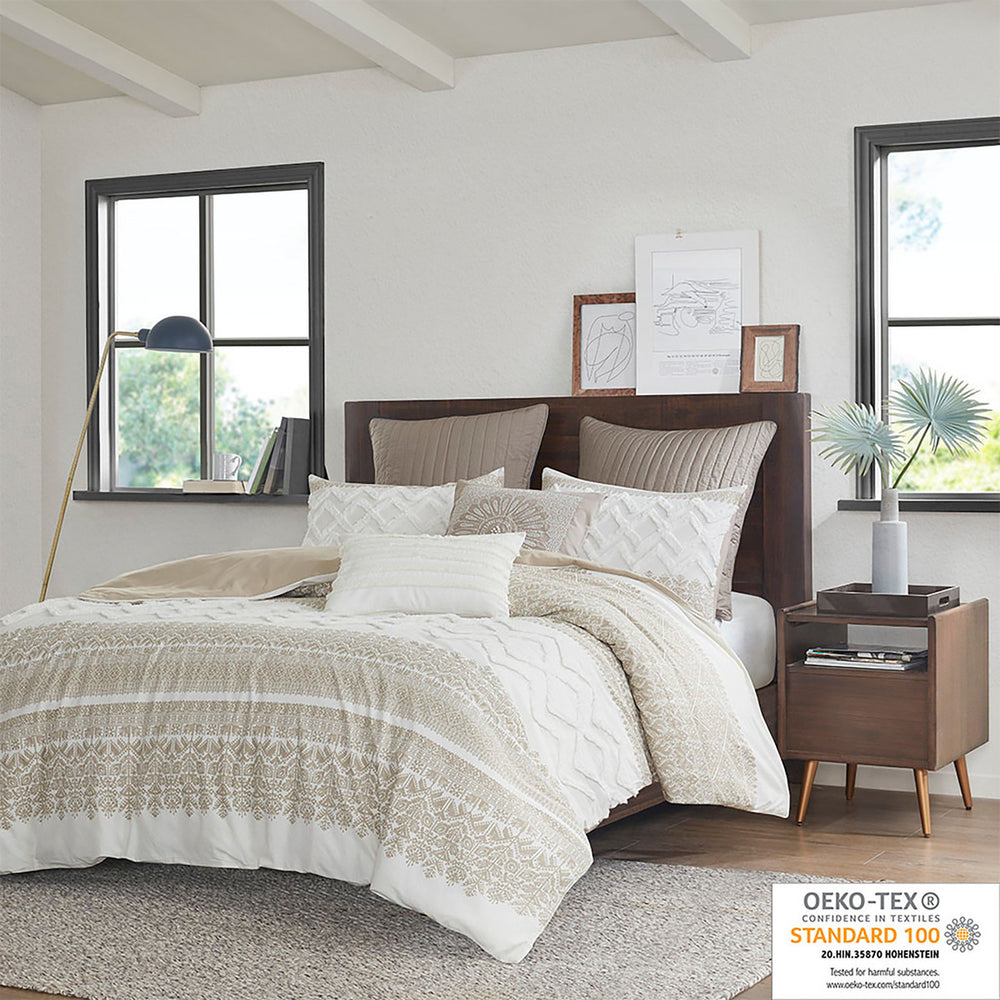 Full/Queen 3 Piece Cotton Duvet Cover Set with Chenille Tufting Media 16