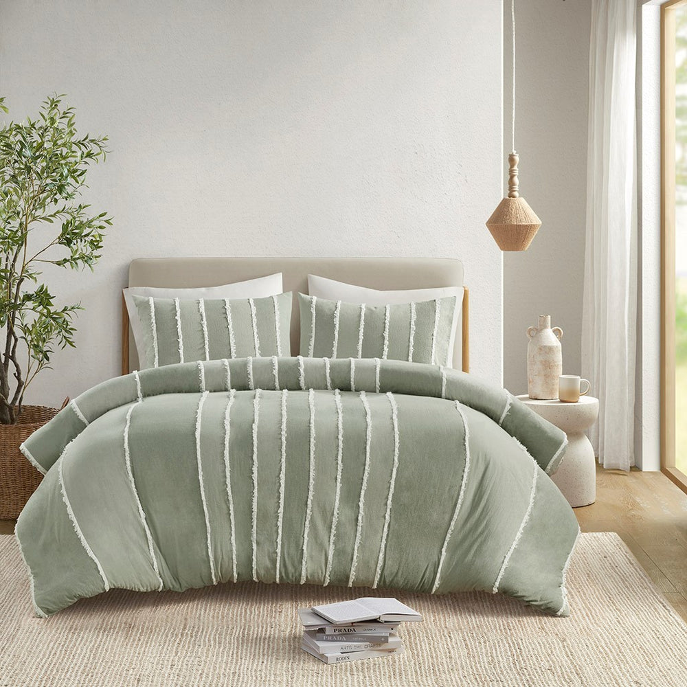 Full/Queen 3 Piece Striped Cotton Duvet Cover Set Media 20