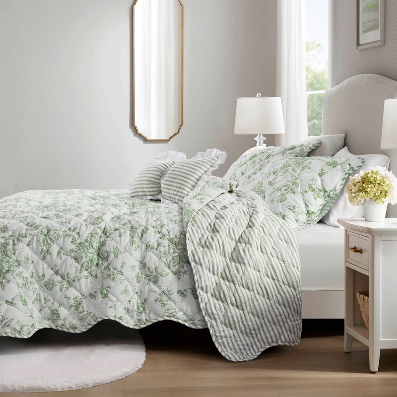 4 Pieces King  Quilt Set with Decorative Pillow,Green