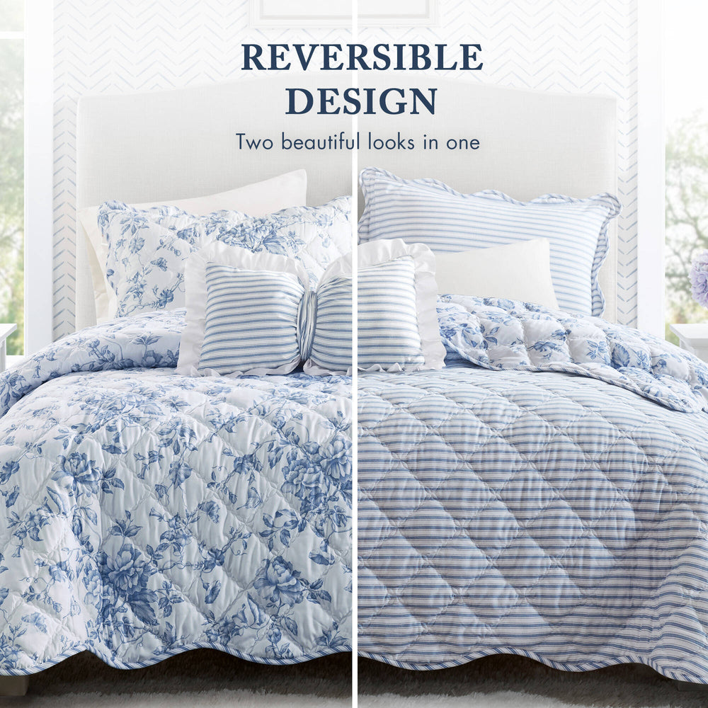 4 Pieces Full/Queen  Quilt Set with Decorative Pillow,Blue Media 11