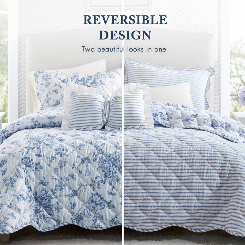 4 Pieces Full/Queen  Quilt Set with Decorative Pillow,Blue