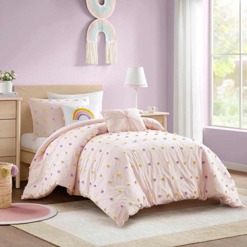 4PCS Twin/Twin XL Cotton Jacquard Pom Pom Comforter Set Media 1