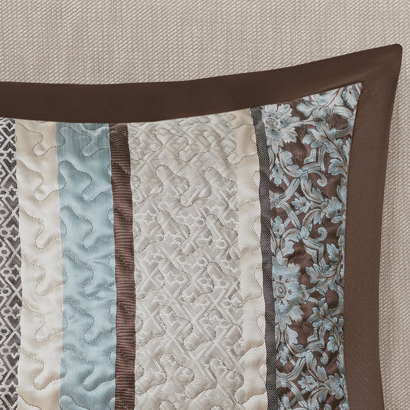 5 Piece Reversible Jacquard Bedspread Set Blue King