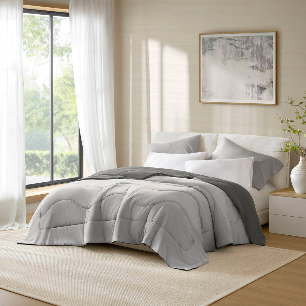 1-Piece Full/Queen Reversible Tencel Comforter Blanket,Gray Media 5