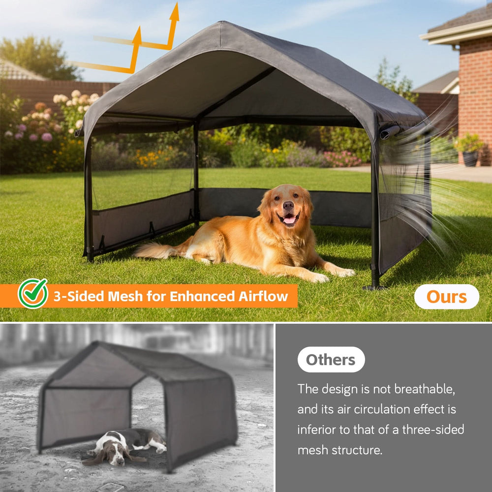 Extra Large Outdoor Dog House Tent with 3-Sided Mesh Windows, Breathable Sun Rain Cover Pet Shelter with Canopy and Ground Stakes for Dogs, Cats, Livestock – 4' x 4' x 3.3', Gray Media 3