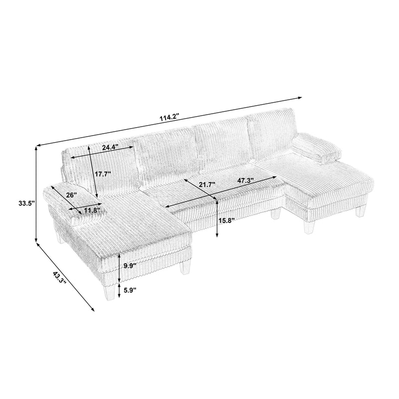 U Shaped Sofa Wood Frame Oversized Four-Seater Living Room Black Upholstery