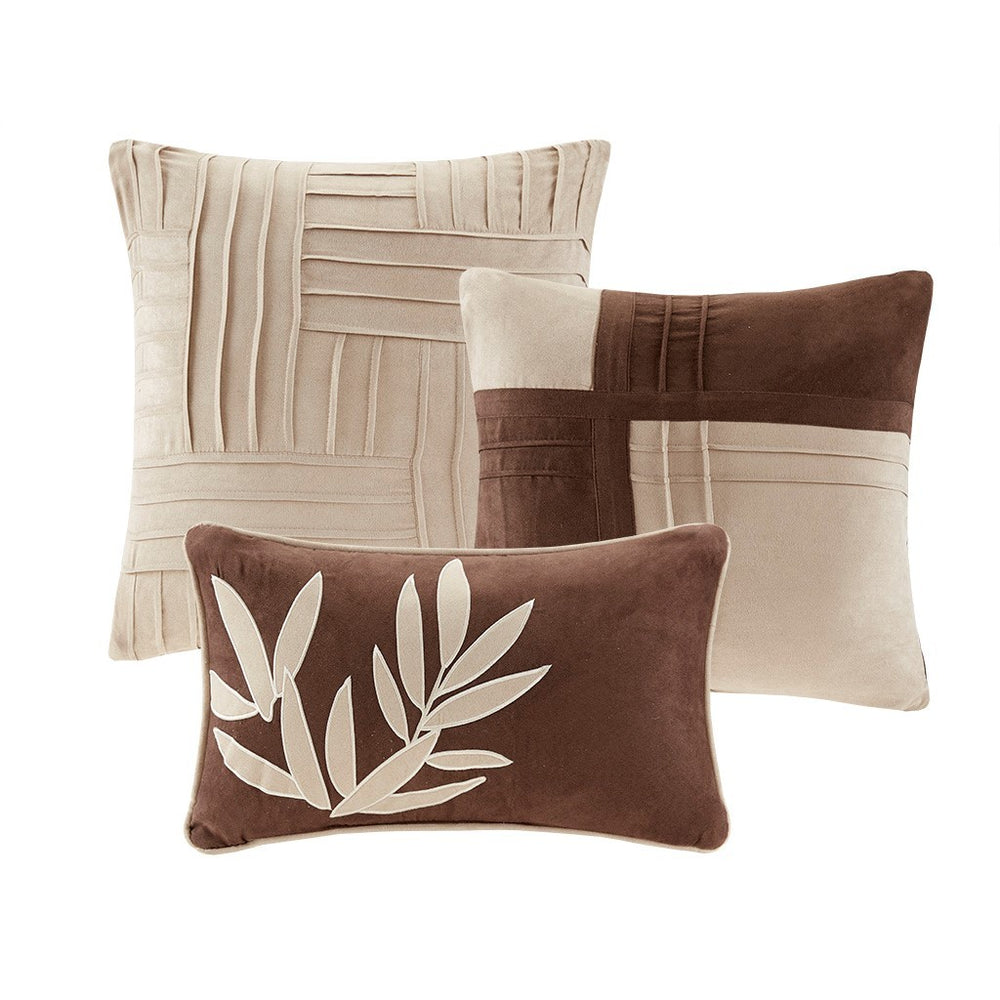 7 Piece Faux Suede Comforter Set Beige King Media 8