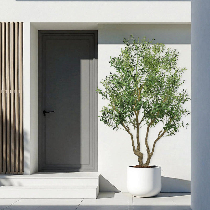 8FT Tall Artificial Olive Tree - Large Faux Potted Tree with Natural Trunk and Lifelike Olive Leaves and Fruit, Elegant Indoor/Outdoor Decorative Plant for Living Room, Office or Entryway, 1 pc/set