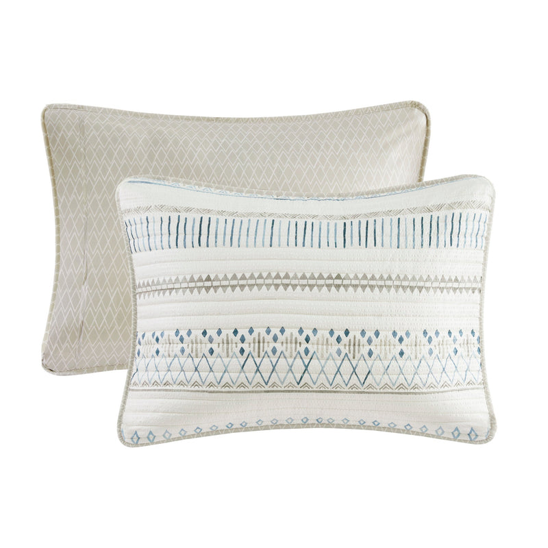 3 Piece   Seersucker Quilt Set Taupe/Blue King/Cal King