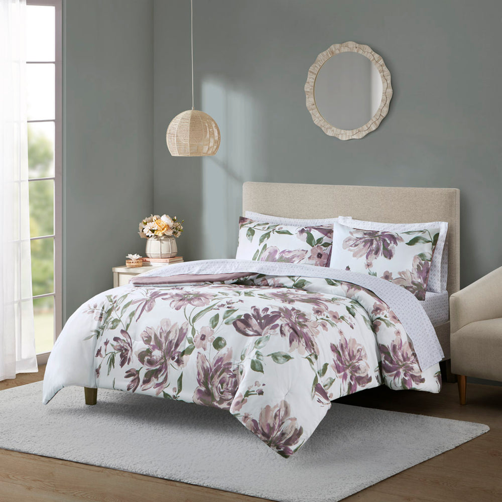 Twin Floral Comforter Set with Bed Sheets Media 1