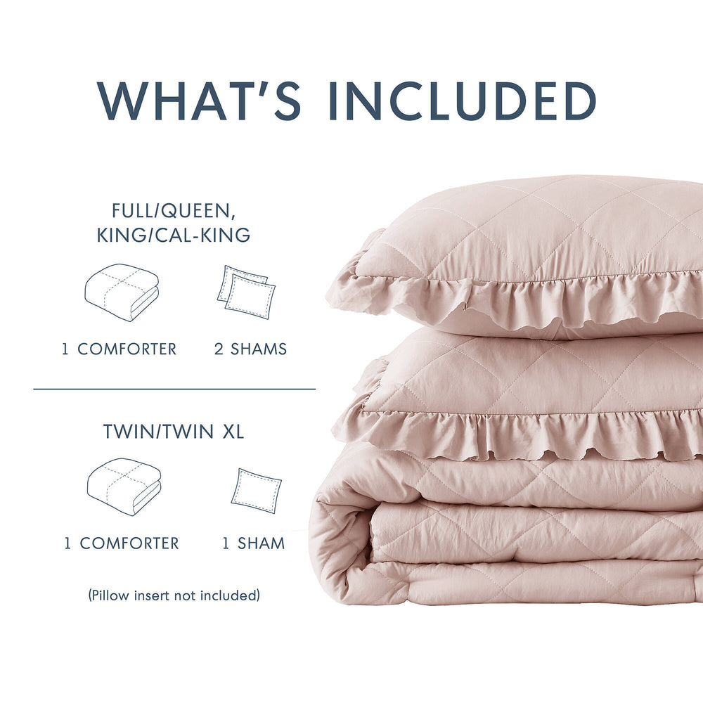 3-Piece Full/Queen Diamond Quilted Ruffle Edge Comforter Set Media 10
