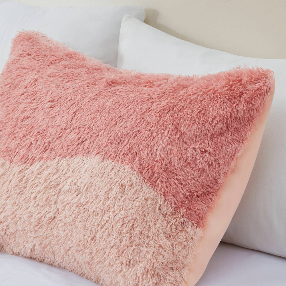 2 PCS Twin/Twin XL Ombre Shaggy Faux Fur Duvet Cover Set Blush Multi Media 8