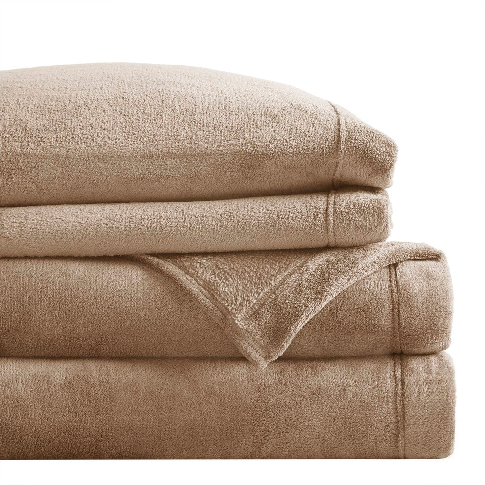 4 PCS King Micro Plush Sheet Set Taupe Media 8