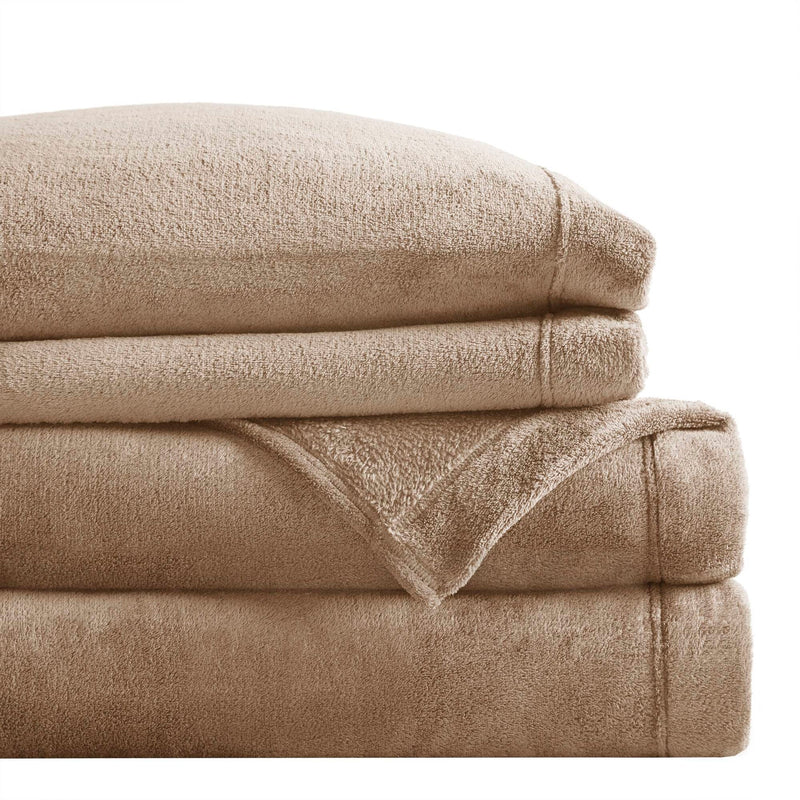 4 PCS King Micro Plush Sheet Set Taupe