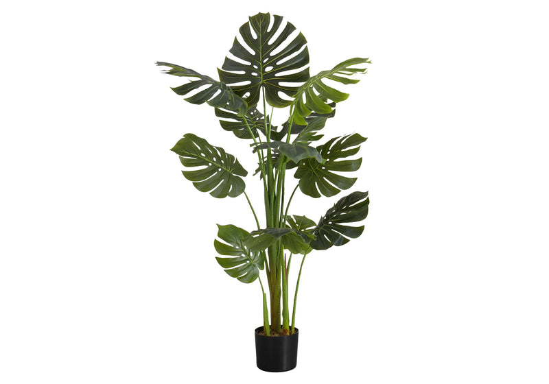 Artificial Plant, 55' Tall, Monstera Tree, Indoor, Faux, Fake, Floor, Greenery, Potted, Real Touch, Decorative, Green Leaves, Black Pot