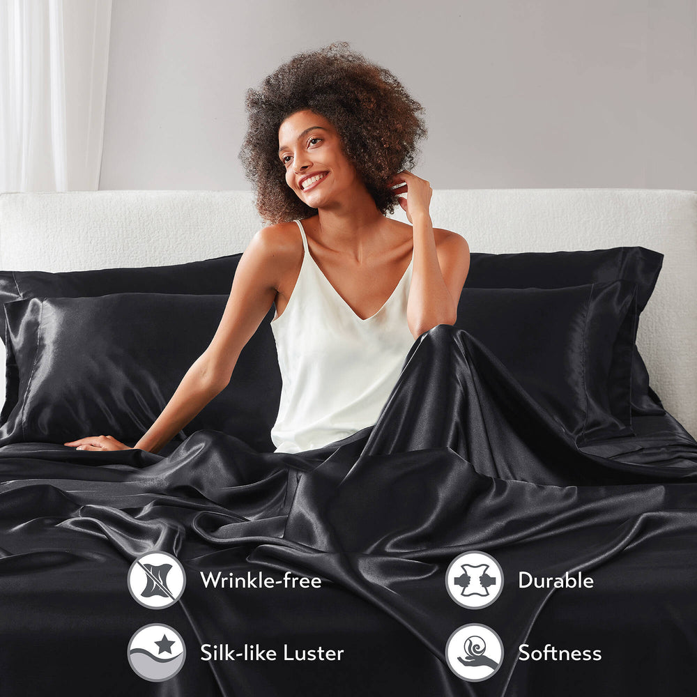 7 PCS Split King Luxury Sheet Set Black Media 3