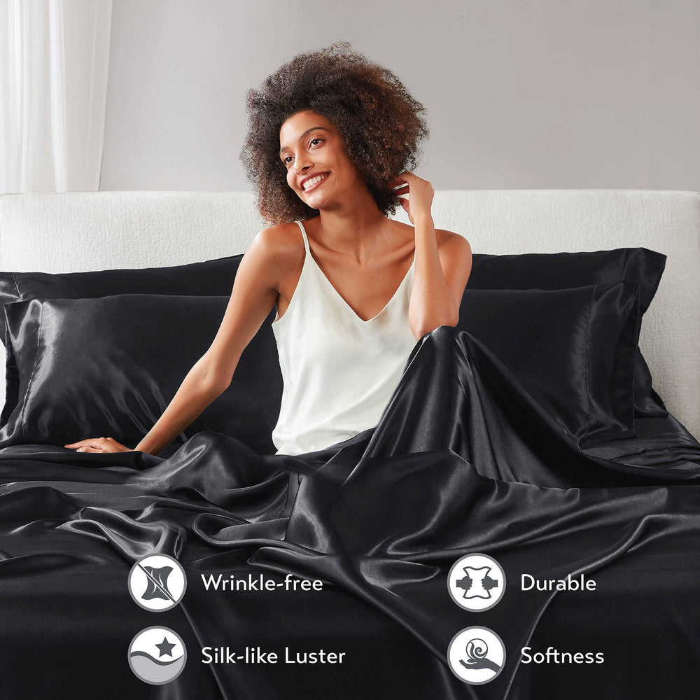 7 PCS Split King Luxury Sheet Set Black Media 3