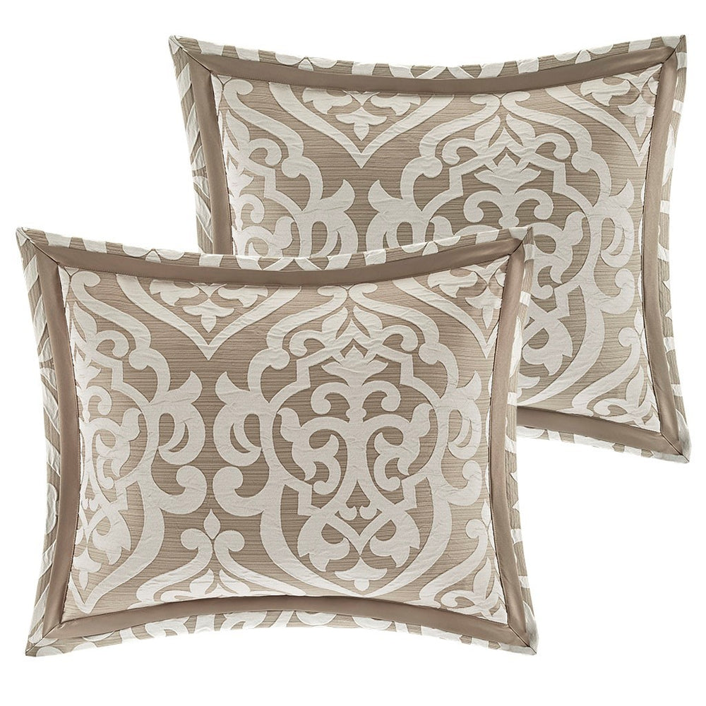 8 Piece Jacquard Comforter Set Tan/Ivory Cal King Media 10